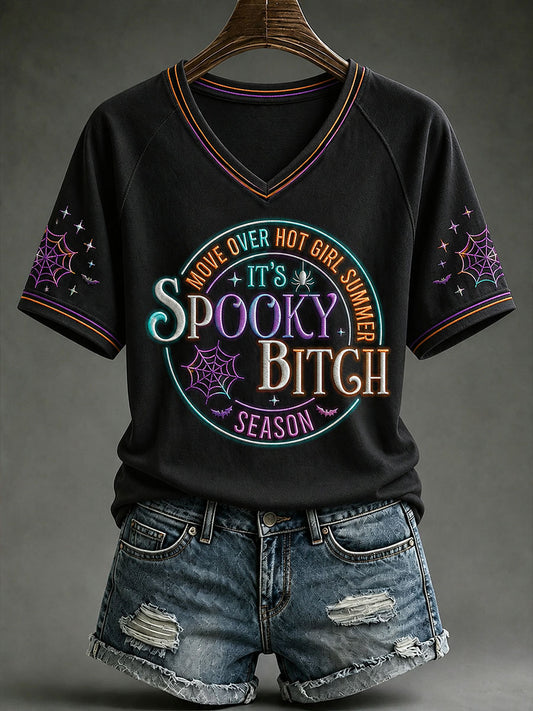 Women's Move Over Hot Girl Summer It's Spooky Bitch Season V-neck T-shirt