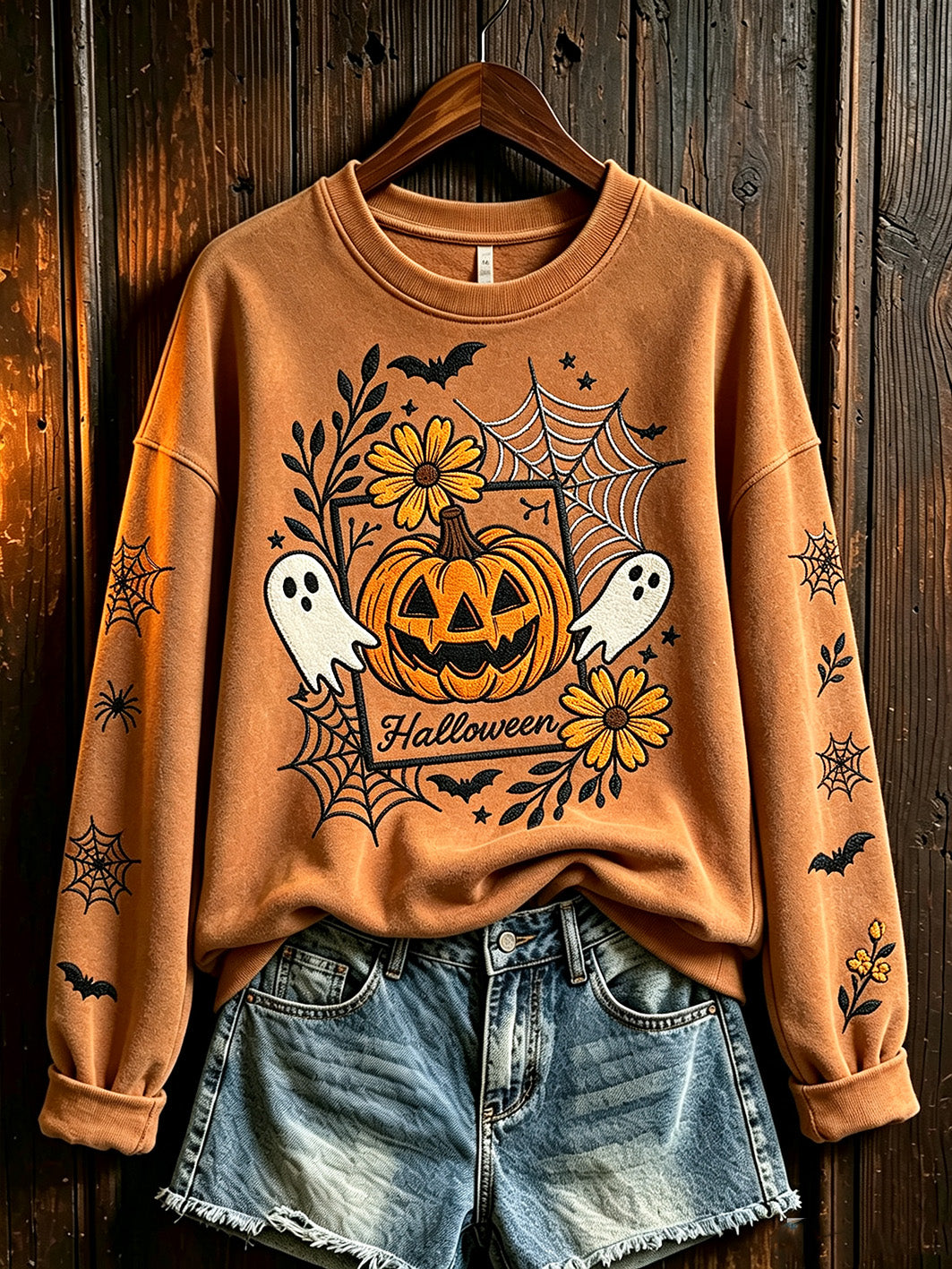Women's Halloween retro pattern printed casual sweatshirt