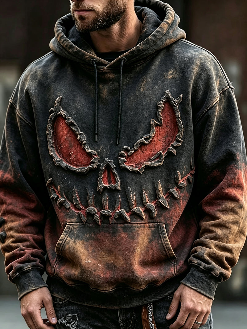 Men's Halloween Spooky Pumpkin Face Print Comfy Hoodie
