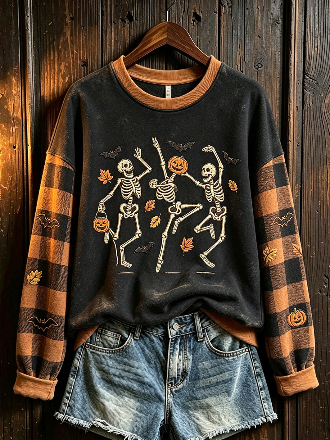 Women's Halloween retro pattern printed casual sweatshirt