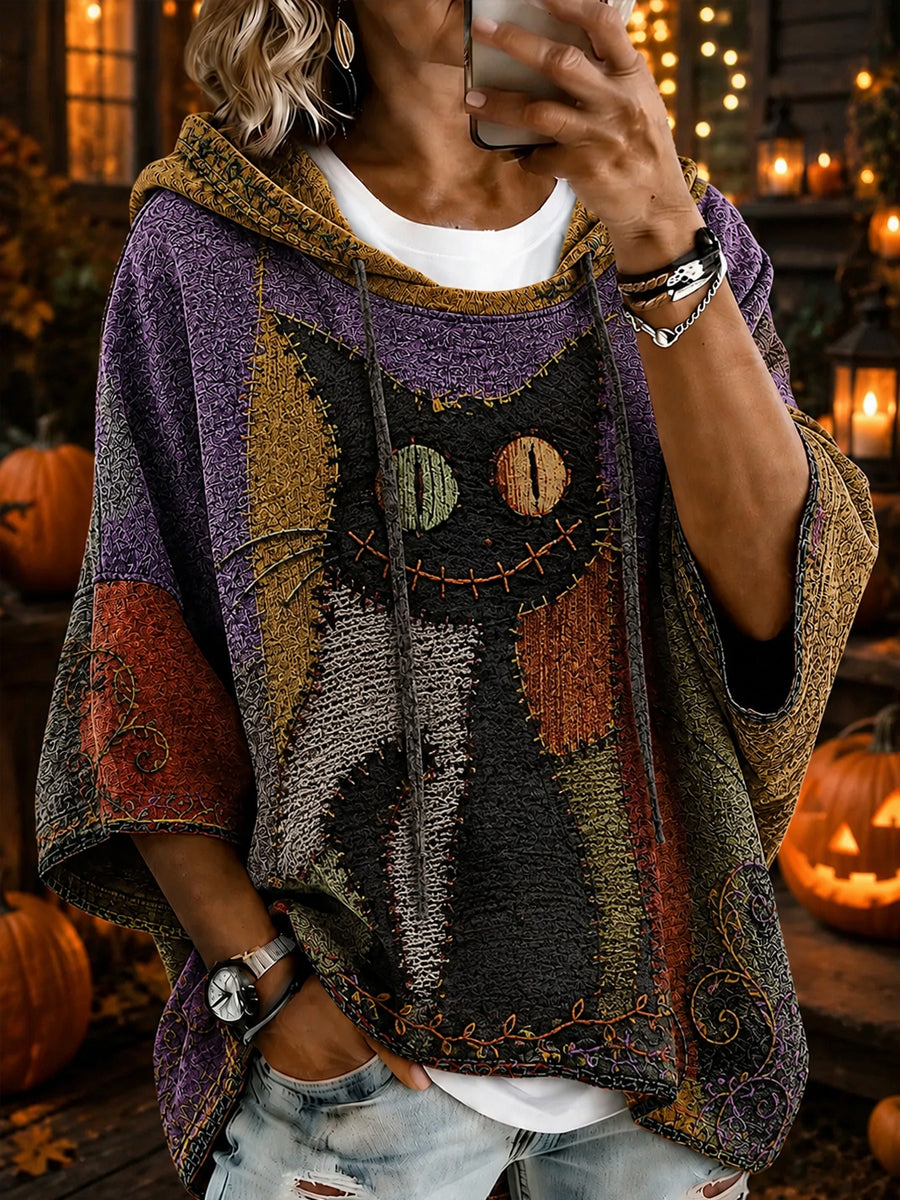 Women's Halloween Cat Print Hoodie