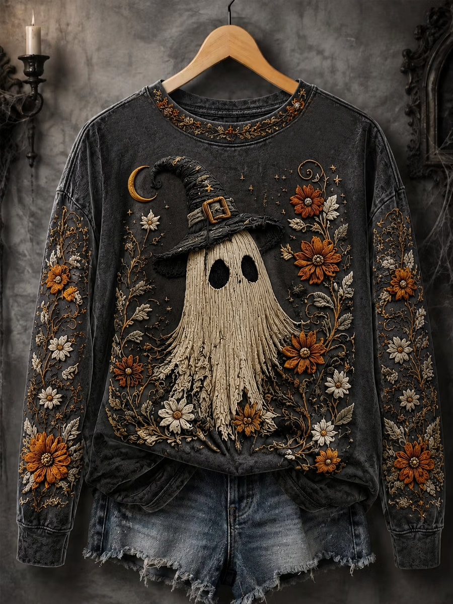 Women's Halloween Ghost Print Sweatshirt