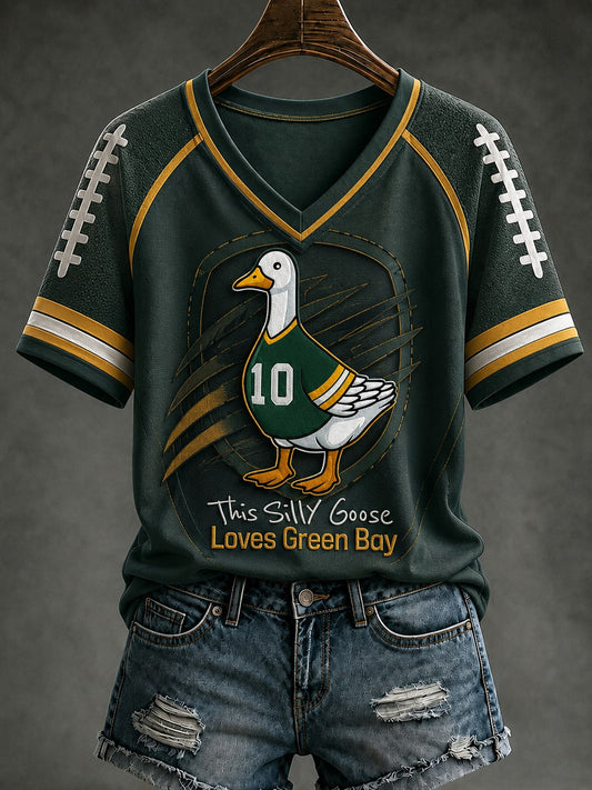 Women's Green Bay Football Printed V-neck T-shirt