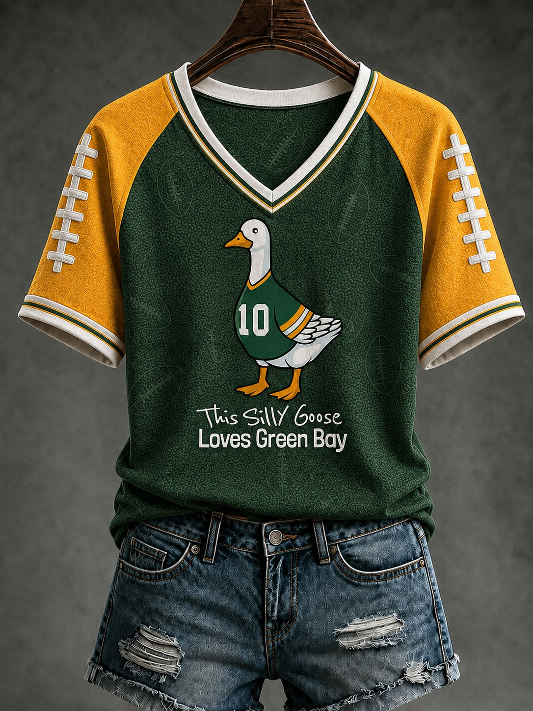 Women's Green Bay Football Printed V-neck T-shirt