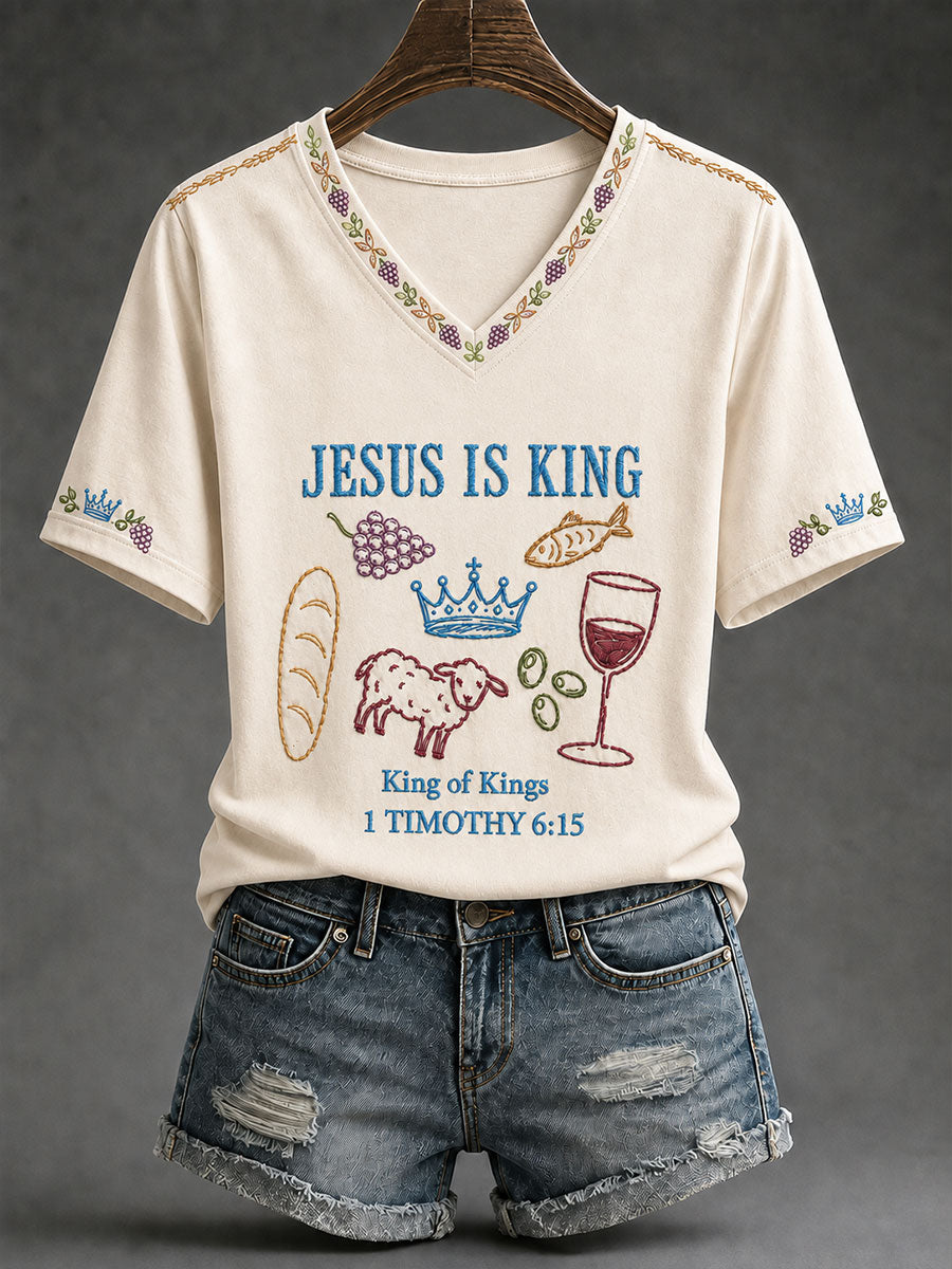 Women's Jesus Is King Printed Casual T-Shirt