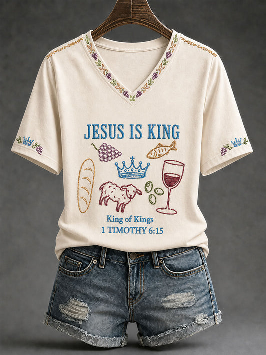 Women's Jesus Is King Printed Casual T-Shirt