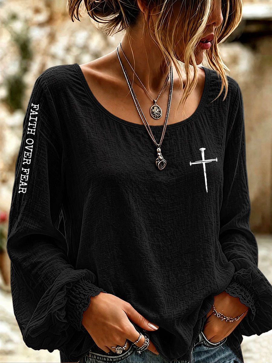 Women's Faith Over Fear Printed Casual T-Shirt