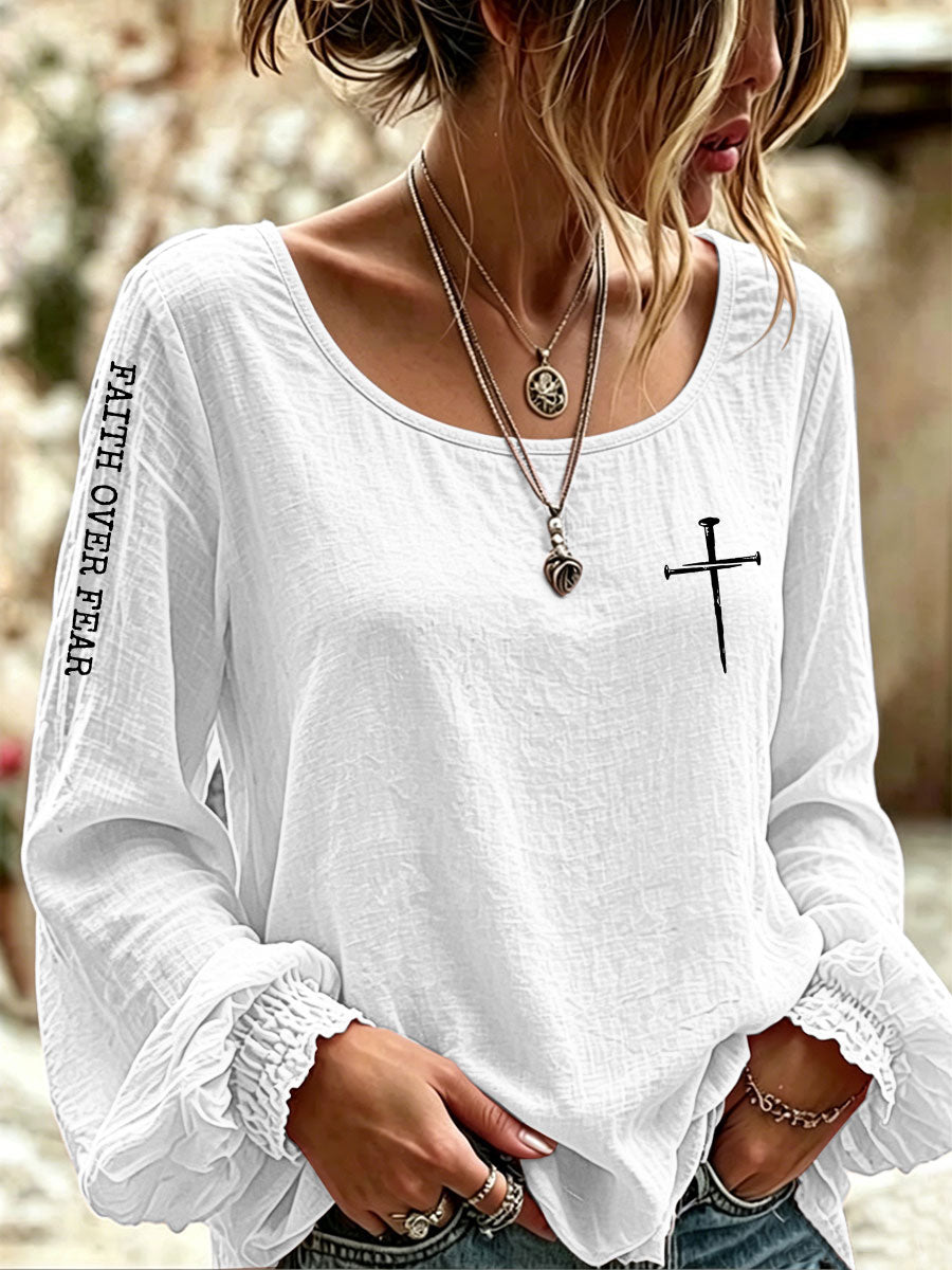 Women's Faith Over Fear Printed Casual T-Shirt
