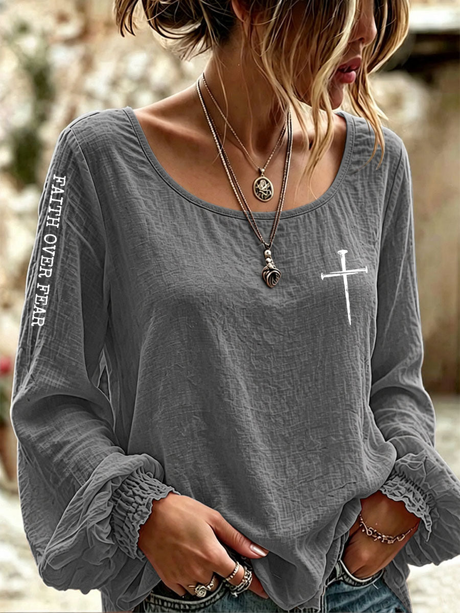 Women's Faith Over Fear Printed Casual T-Shirt