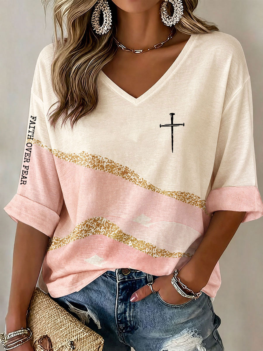 Women's Faith Over Fear Printed Casual T-Shirt