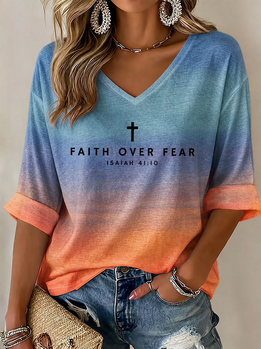 Women's Faith Over Fear Printed Casual T-Shirt