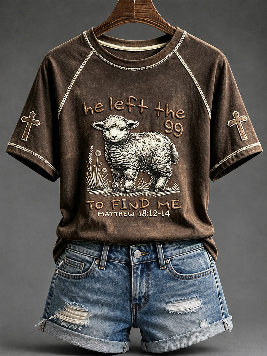 Women's He Left The 99 To Find Me Sheep Print Round Neck Short Sleeve T-shirt