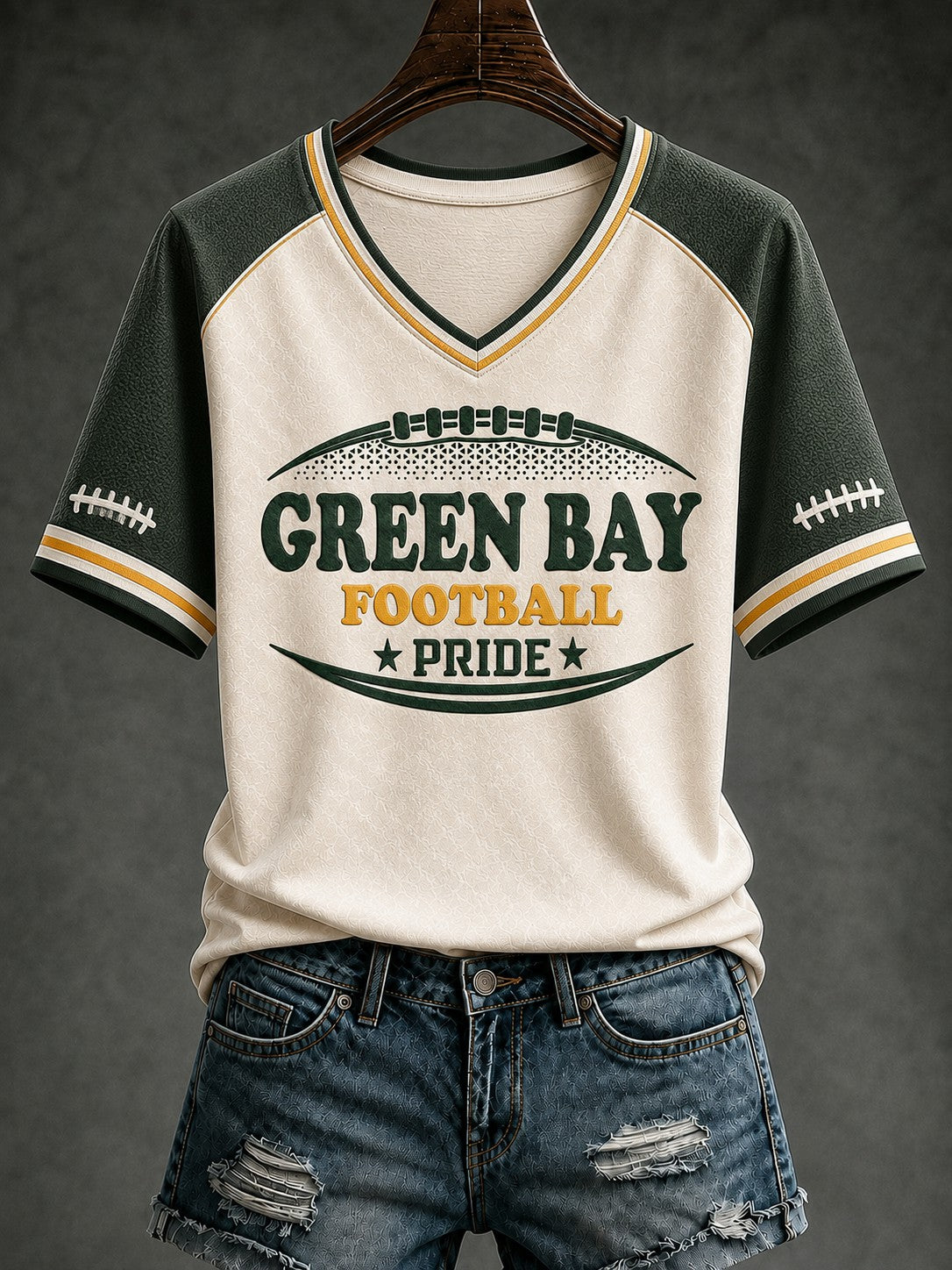 Women's Green Bay Football Printed V-neck T-shirt