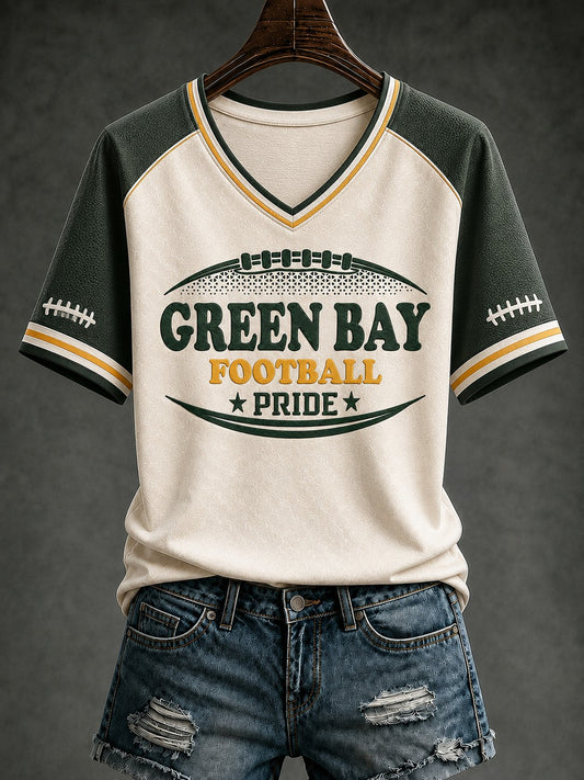 Women's Green Bay Football Printed V-neck T-shirt