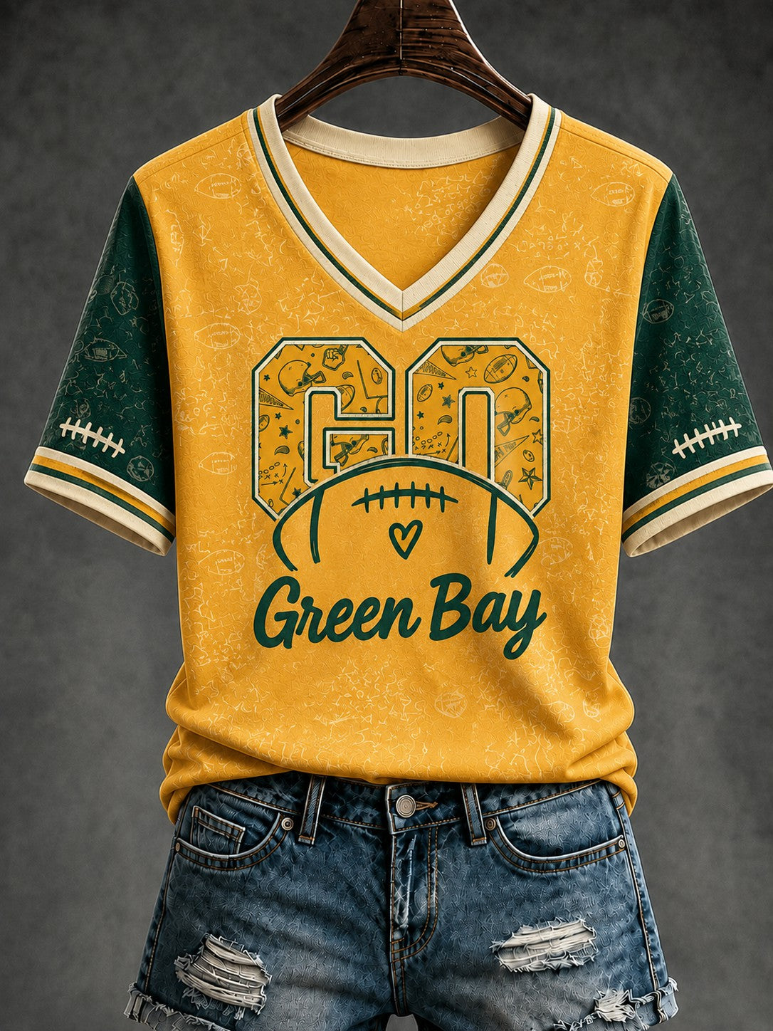 Women's Green Bay Football Printed V-neck T-shirt