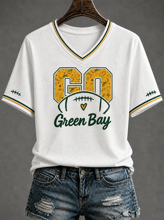 Women's Green Bay Football Printed V-neck T-shirt