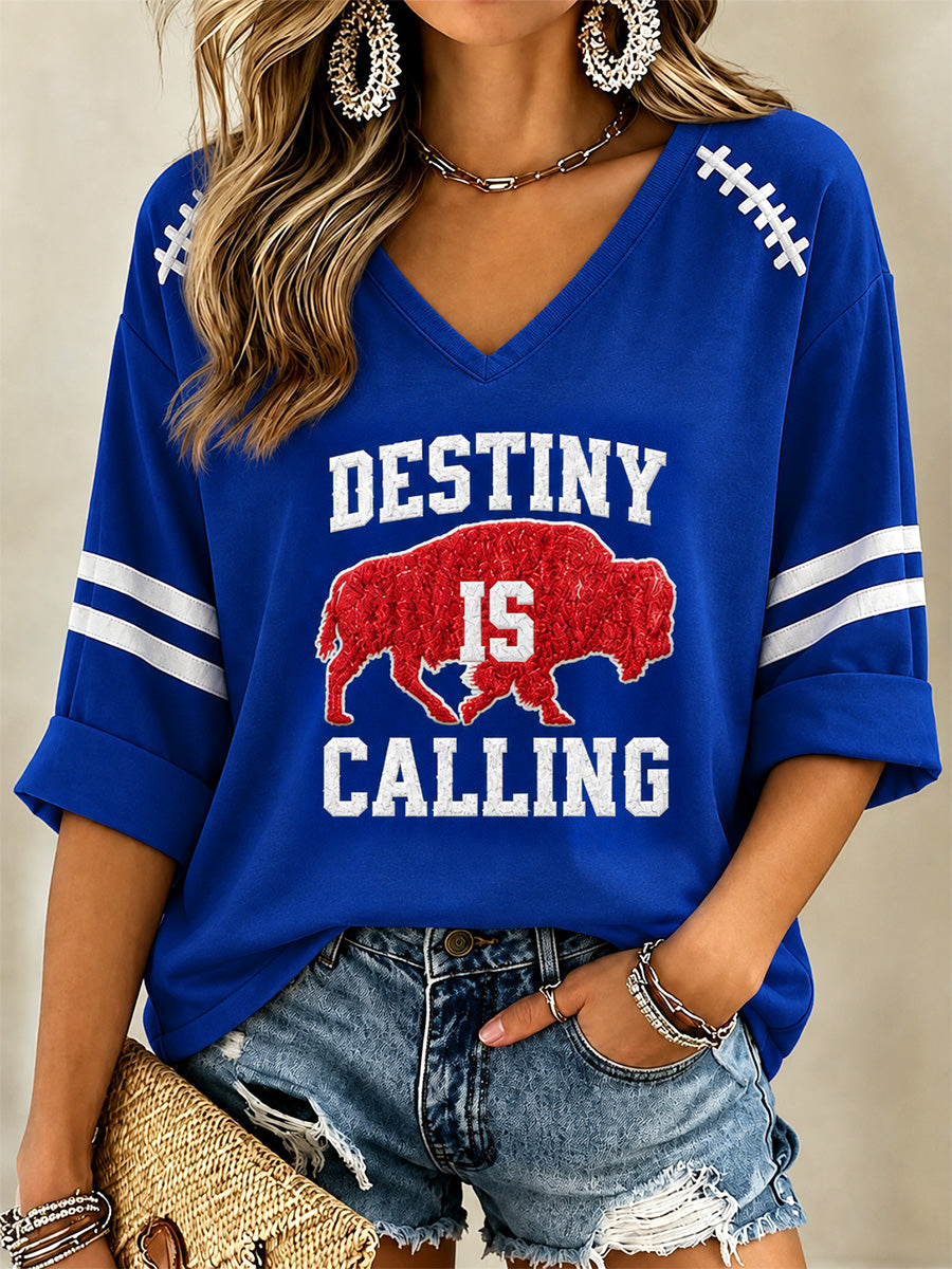 Women's Football Lover Buffalo Print V-Neck Tee
