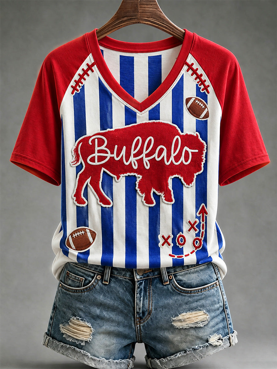 Women's Football Lover Buffalo Print V-Neck Tee