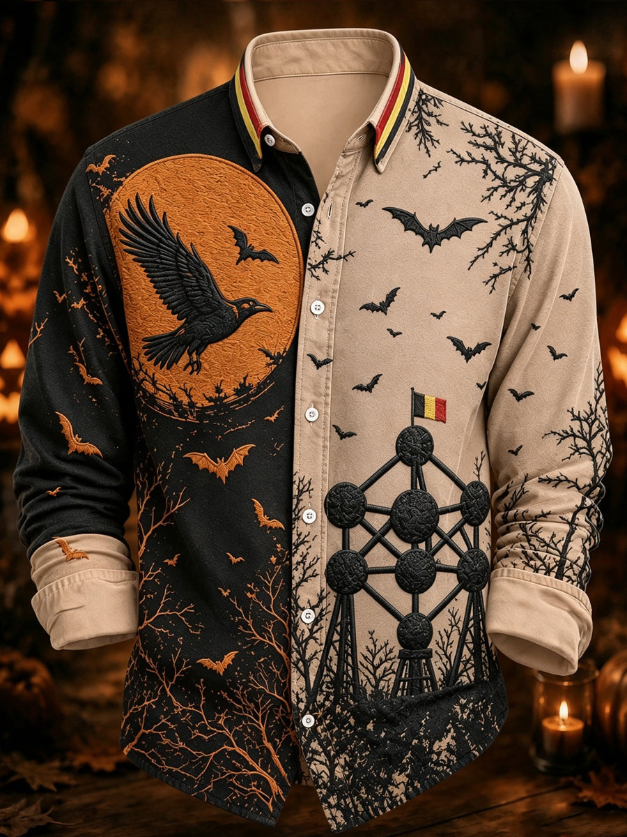 Men's Belgium Halloween Print Casual Long Sleeved Shirt