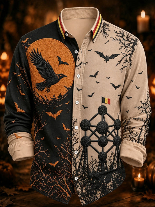 Men's Belgium Halloween Print Casual Long Sleeved Shirt