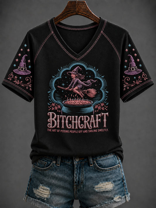 Women's Halloween Printed V-neck T-shirt