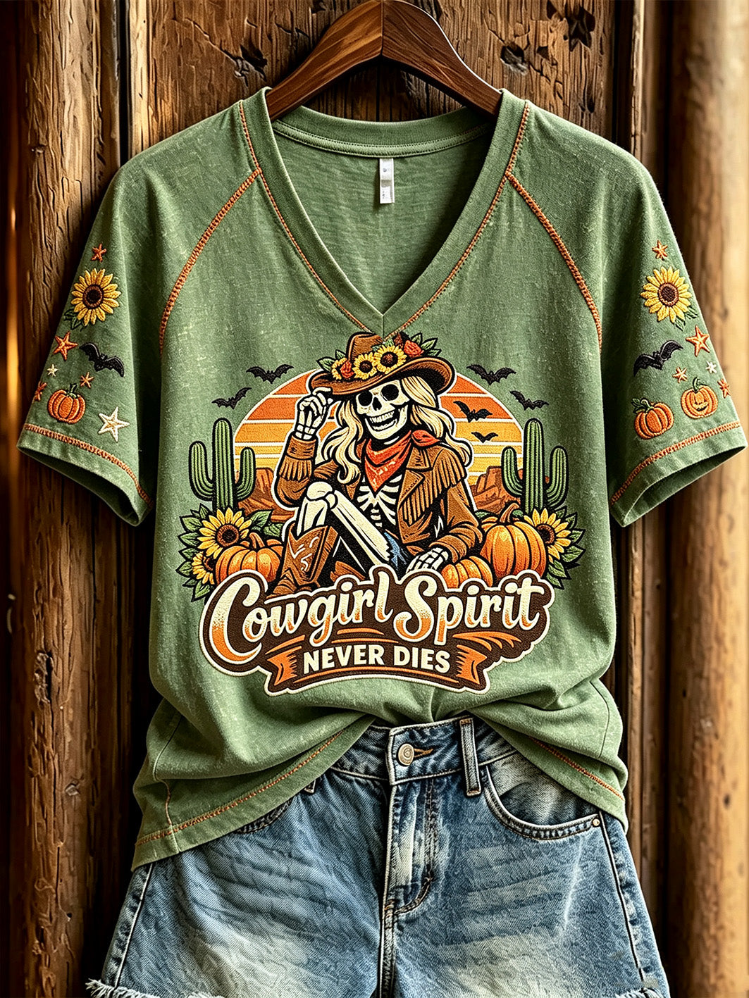 Women's Halloween Western-style Pattern Printed Casual Short-sleeve T-shirt