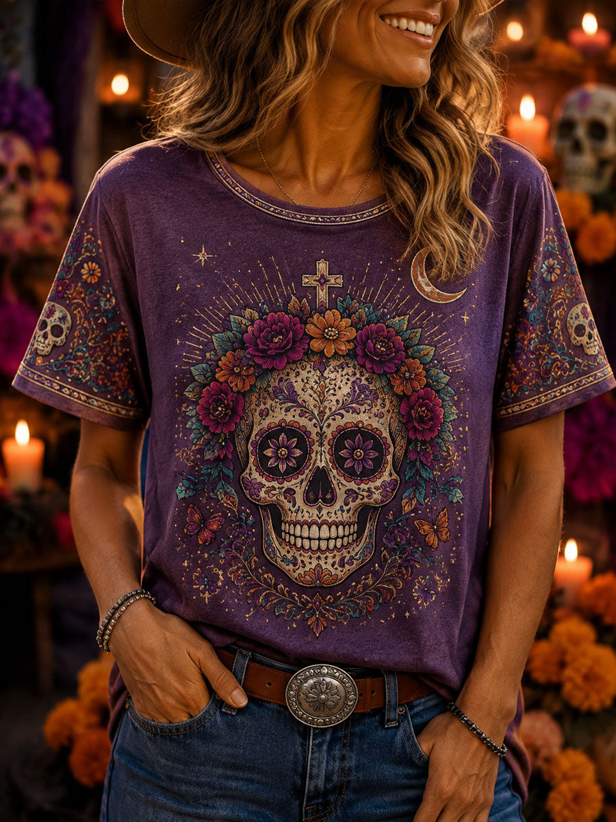 Women's Mexico Halloween Print Casual T-Shirt