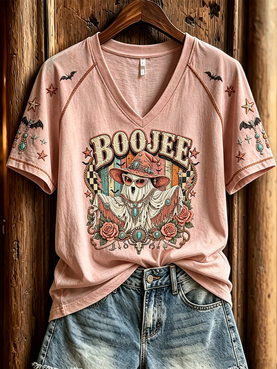 Women's Halloween Western-style Pattern Printed Casual Short-sleeve T-shirt