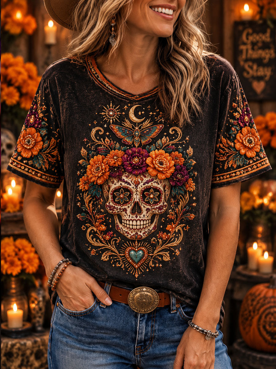 Women's Mexico Halloween Print Casual T-Shirt