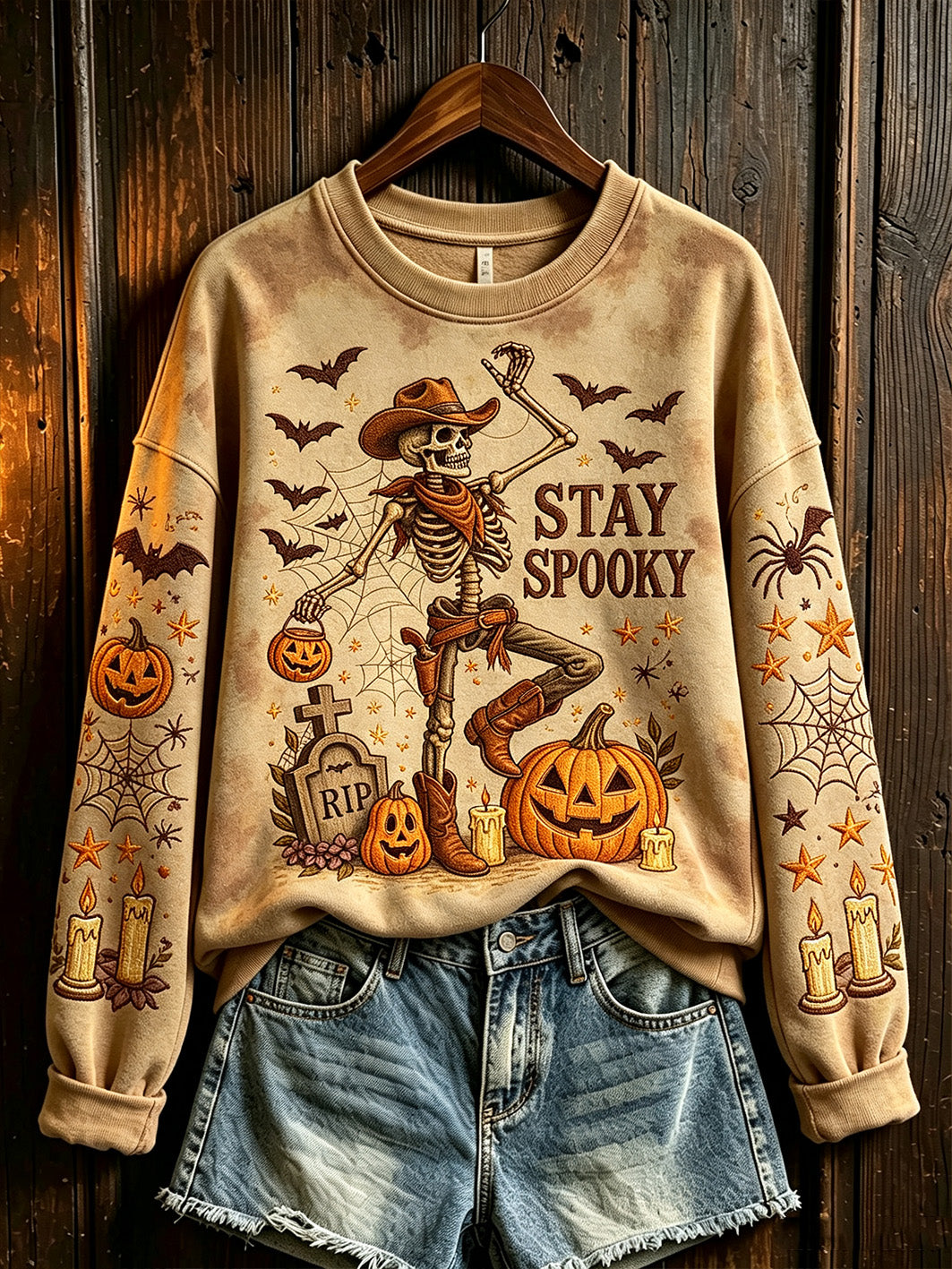 Women's Halloween Western Style Pattern Printed Casual Round Neck Sweatshirt