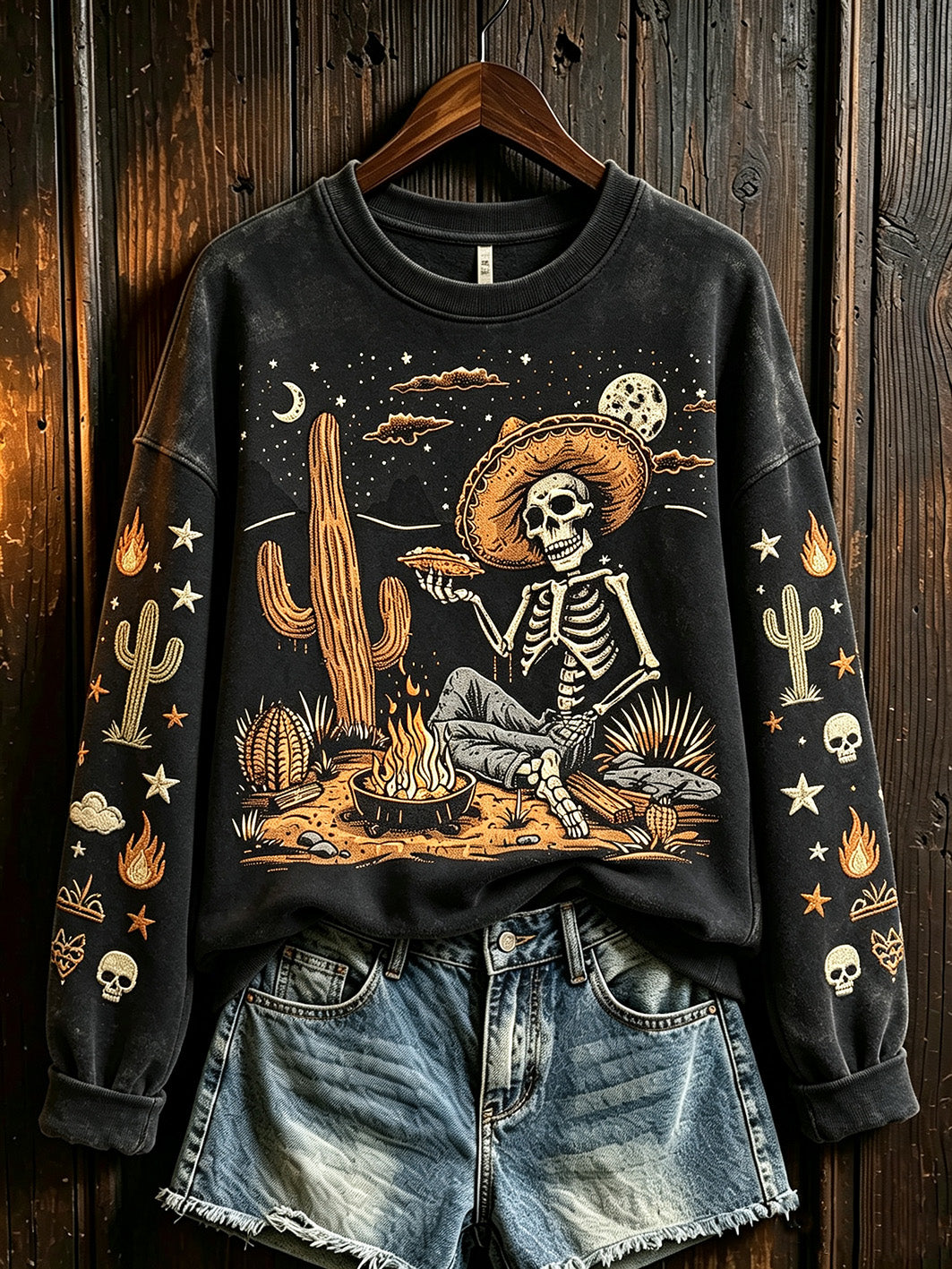 Women's Halloween Western Style Pattern Printed Casual Round Neck Sweatshirt