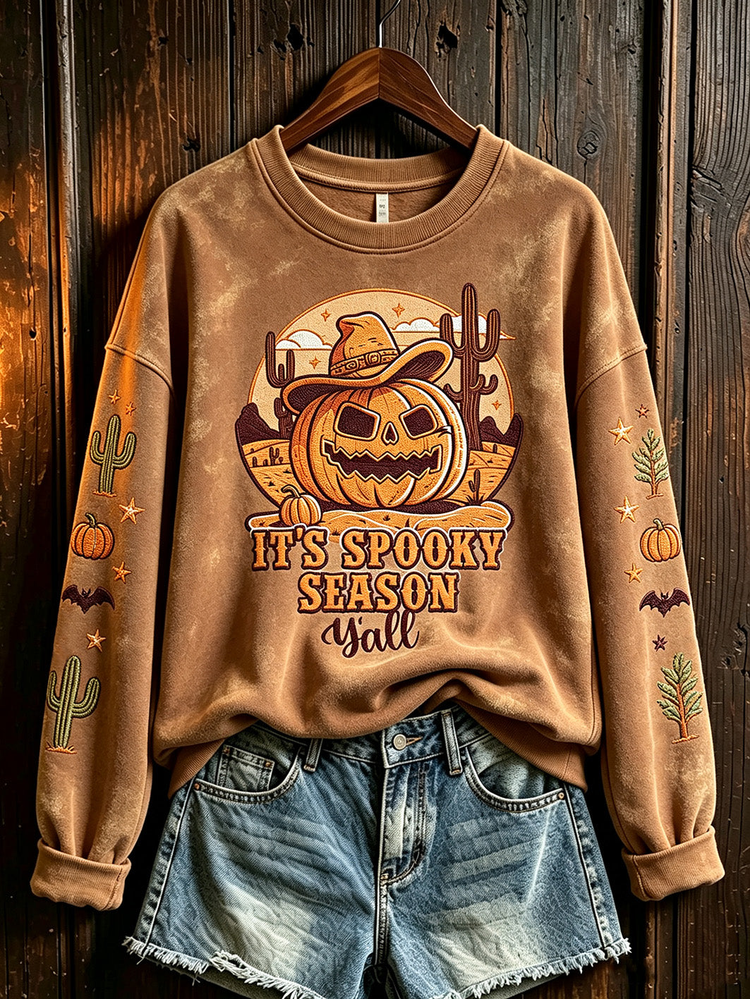 Women's Halloween Western Style Pattern Printed Casual Round Neck Sweatshirt