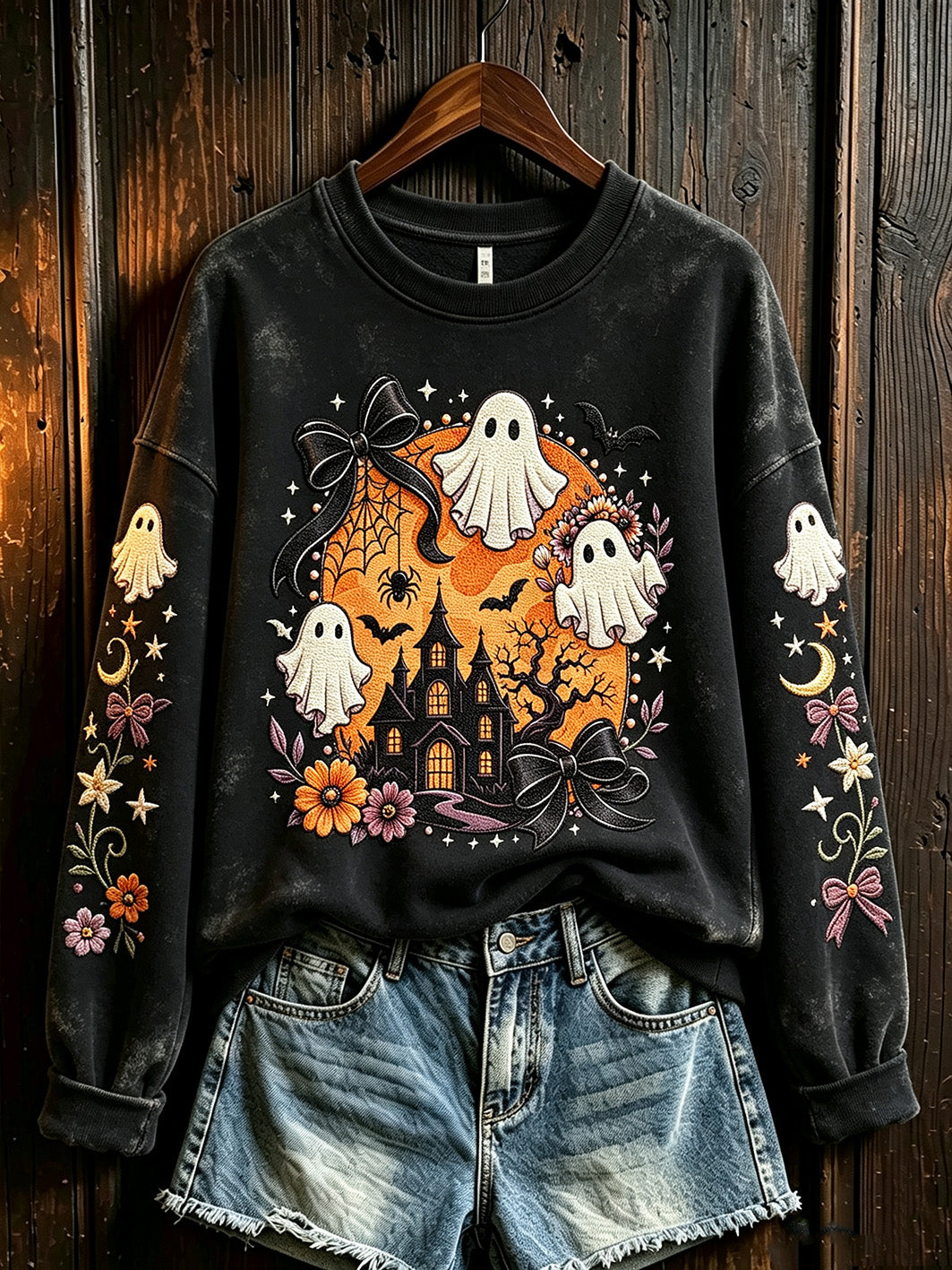 Women's Halloween pattern printed casual round neck sweatshirt