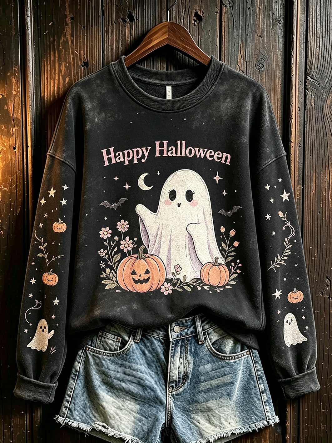 Women's Halloween pattern printed casual round neck sweatshirt