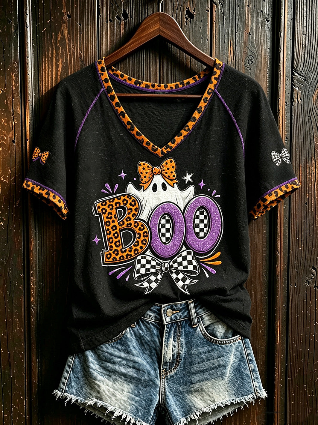 Women's Halloween cute Boo pattern printed casual short-sleeve T-shirt