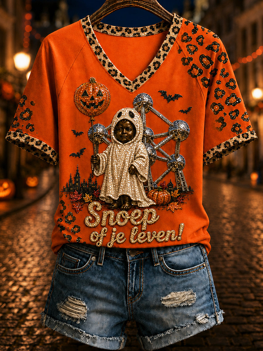 Women's Belgium Halloween Printed Vintage Fashion Loose Short Sleeve T-Shirt