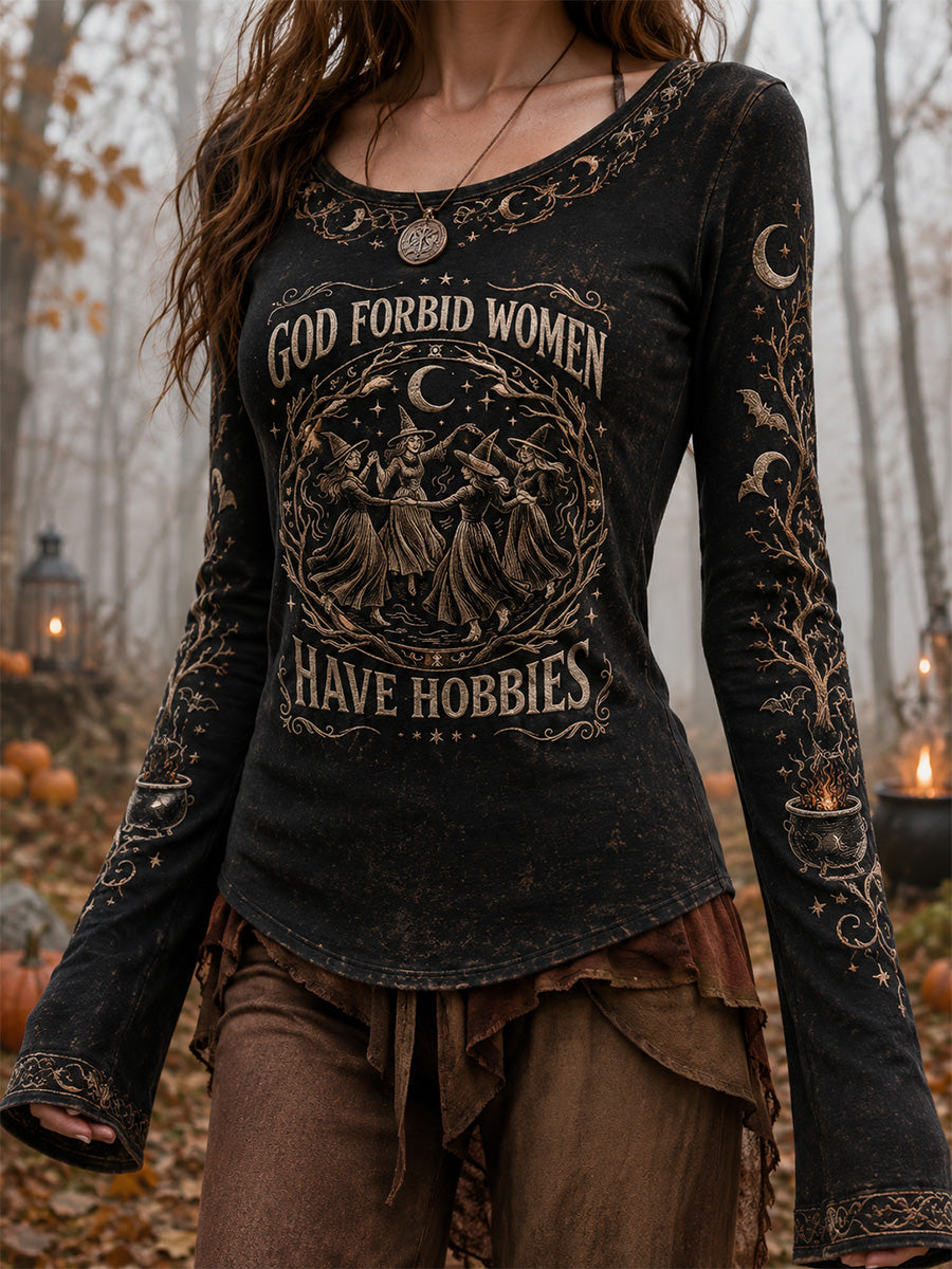 Women's God Forbid Women Have Hobbies Print Casual Long-Sleeve T-Shirt