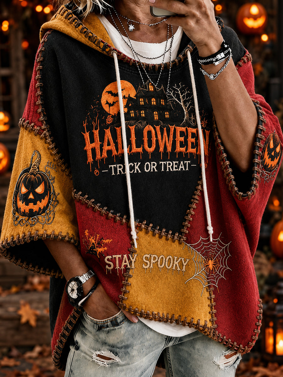 Women's Belgium Halloween Printed Round-Neck Three-Quarter Sleeve Sweatshirt