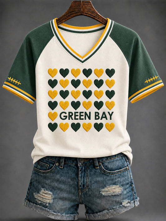 Women's Football Printed V-neck T-shirt