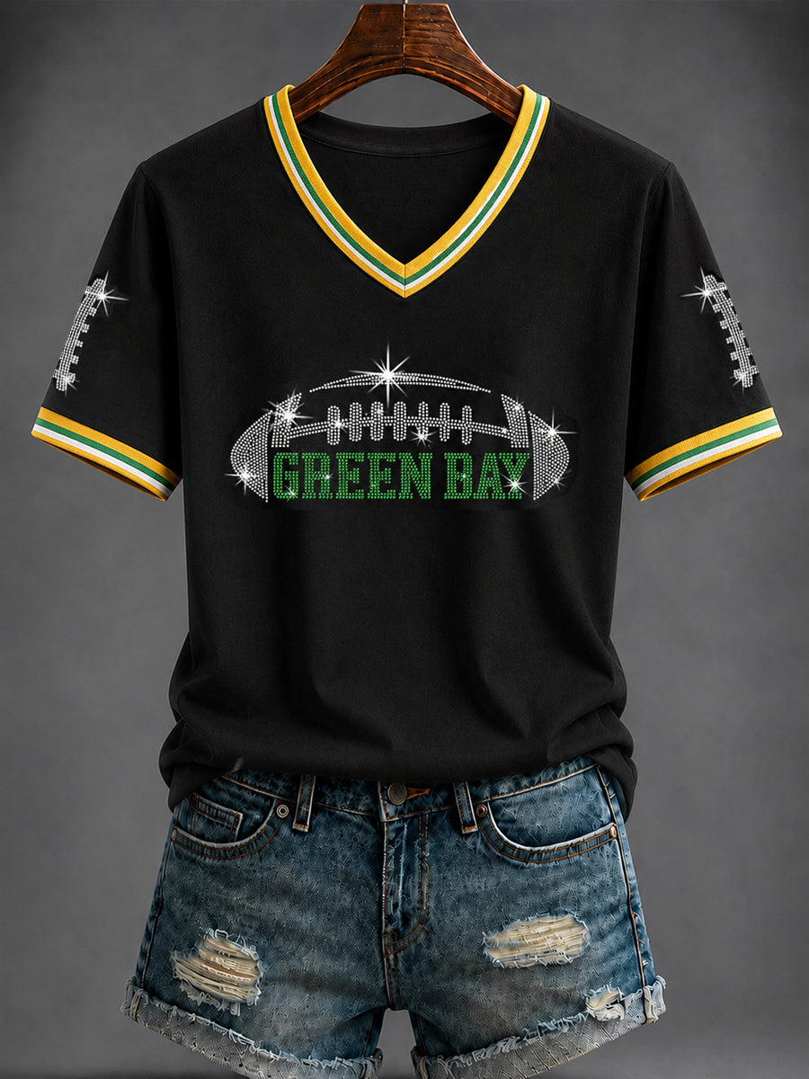 Women's Football Printed V-neck T-shirt