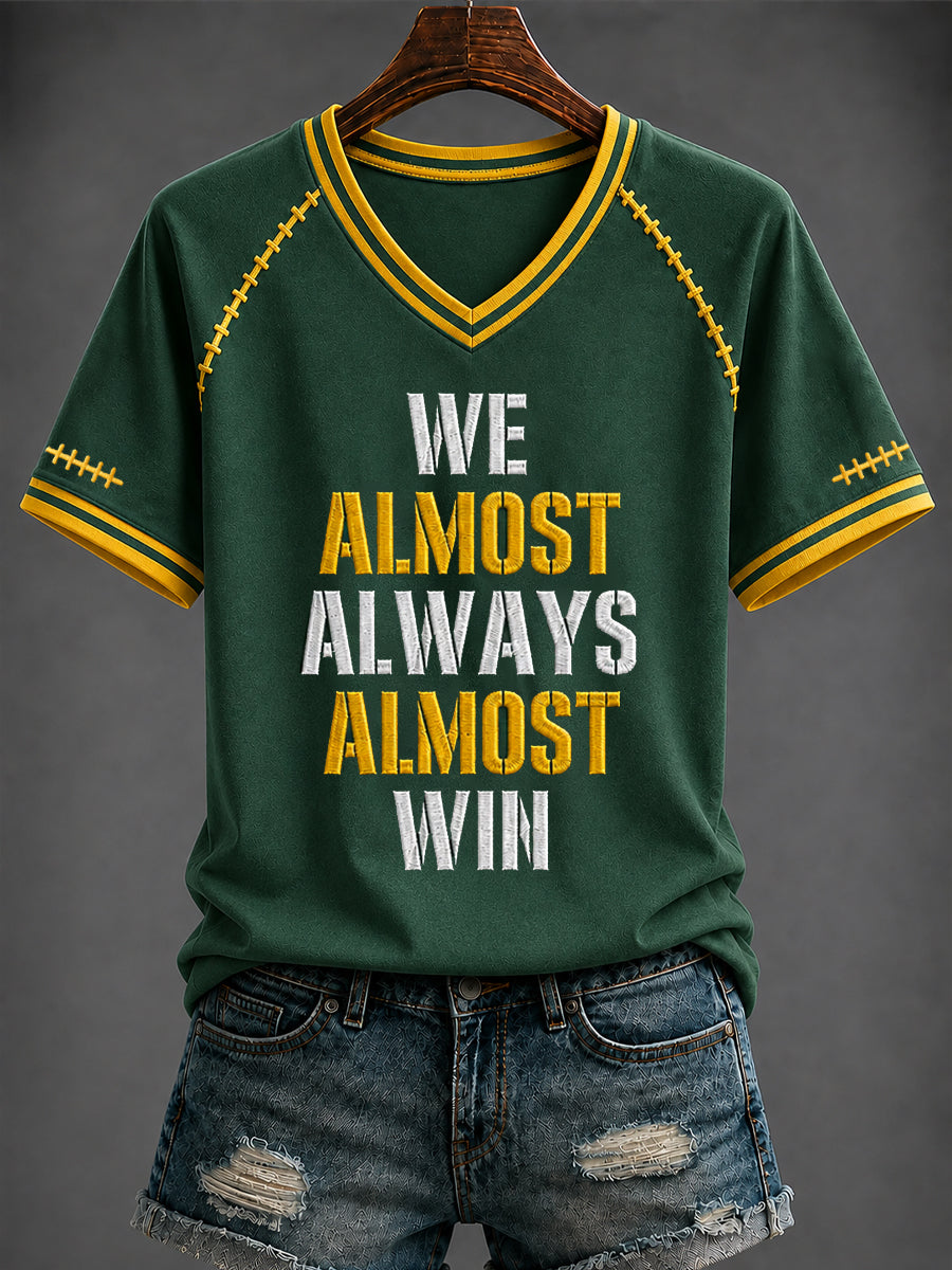 Women's Football Printed V-neck T-shirt