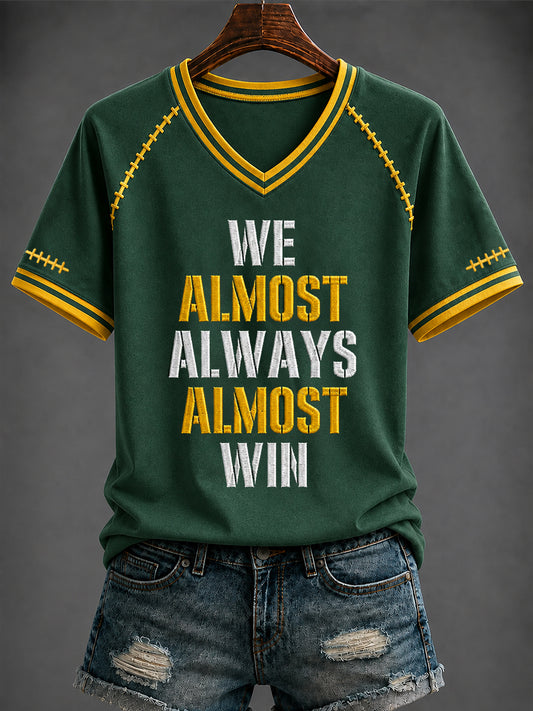 Women's Football Printed V-neck T-shirt