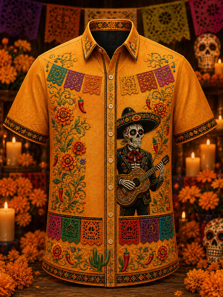 Men's Mexico's Day Of The Dead Casual Shirt Short Sleeve