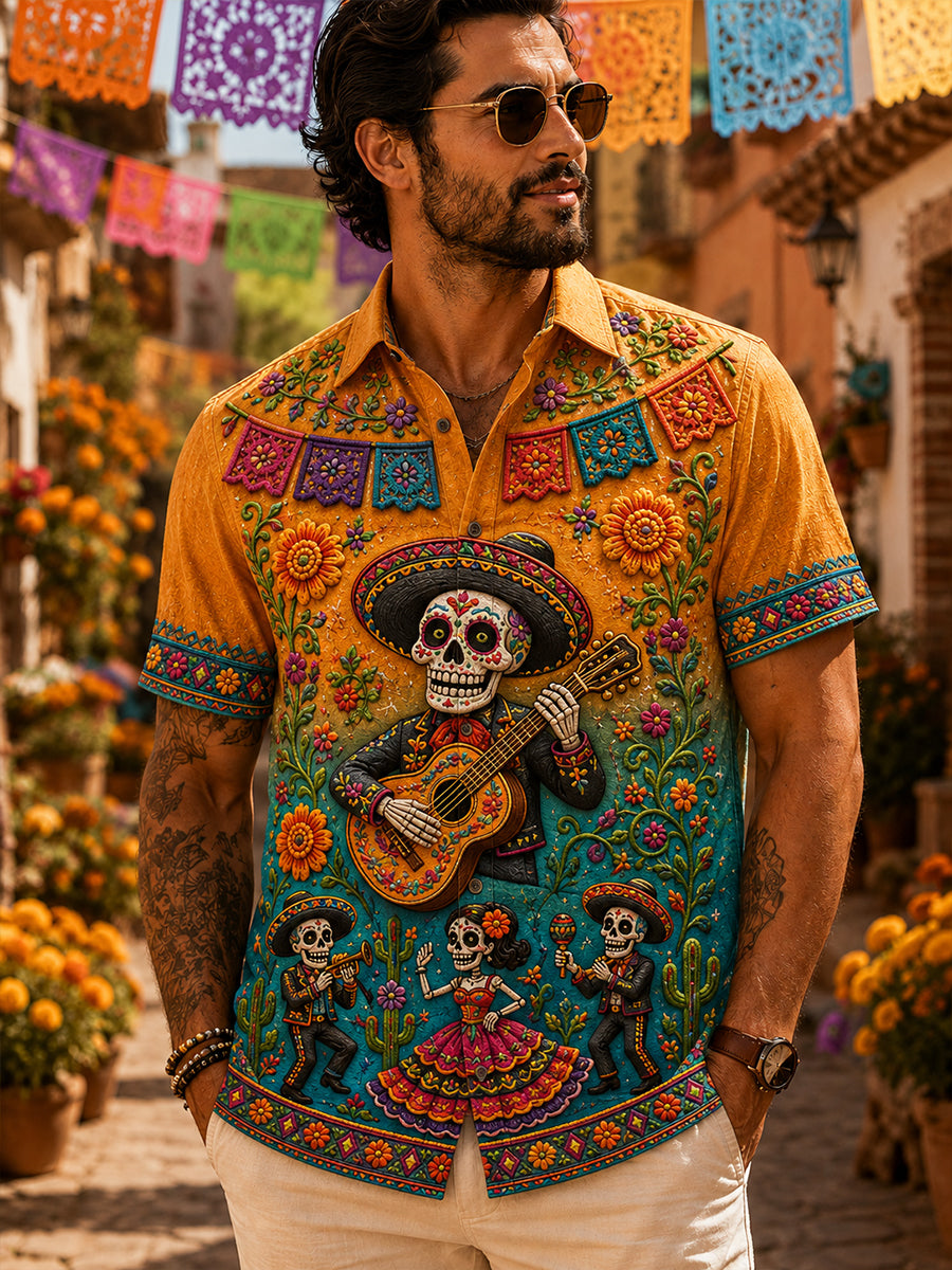 Men's Mexico's Day Of The Dead Casual Shirt Short Sleeve