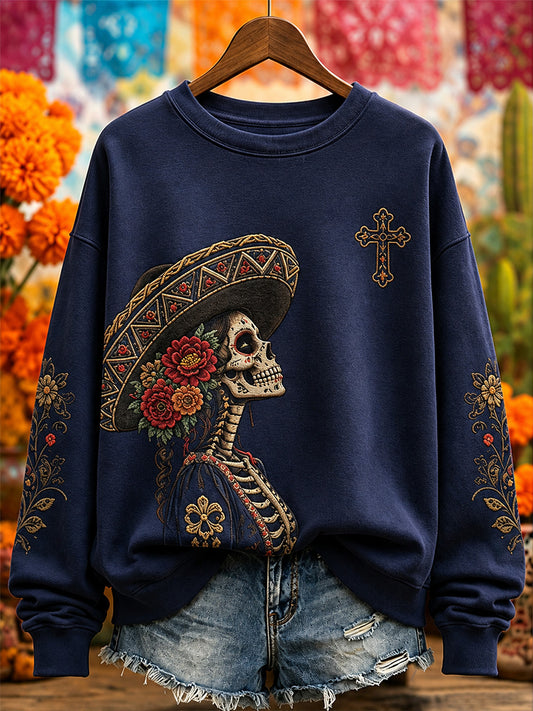 Women's Mexico Day of The Dead Art Print Casual Sweatshirt