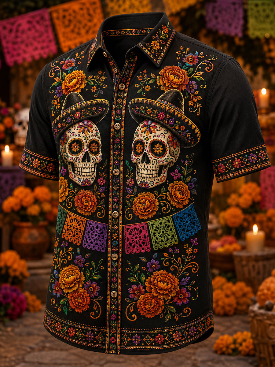 Men's Mexico's Day Of The Dead Casual Shirt Short Sleeve
