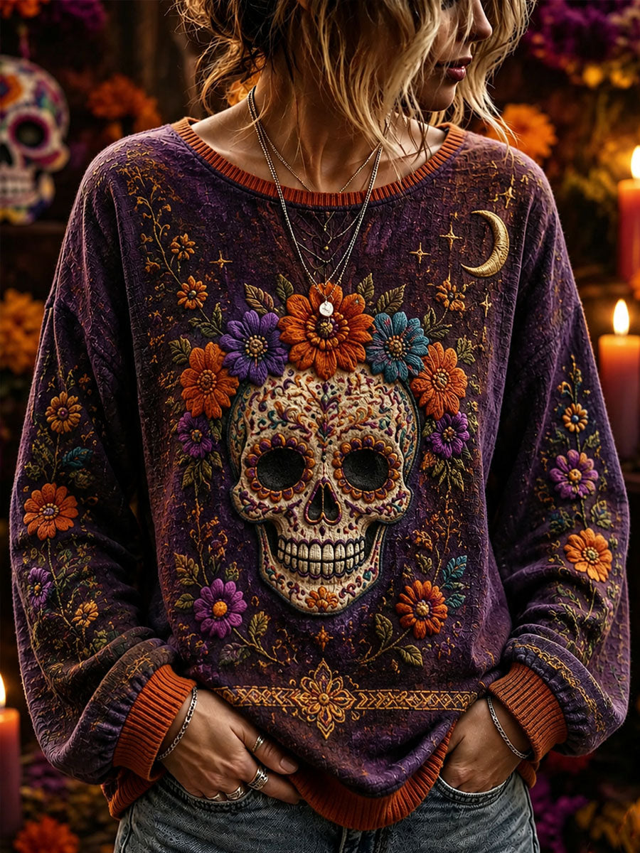 Women's Day of the Dead Sugar Skull Print Casual Sweatshirt