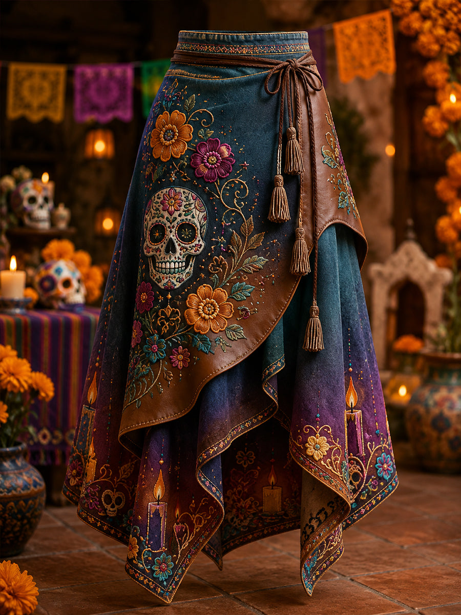 Women's Mexico's Day of the Dead  Art Printed Irregular Skirt