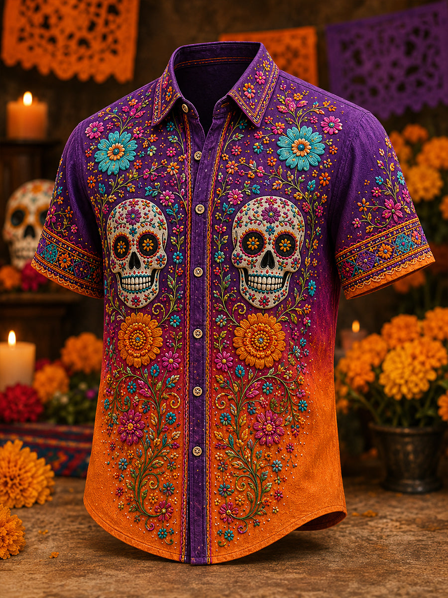 Men's Mexico's Day Of The Dead Casual Shirt Short Sleeve
