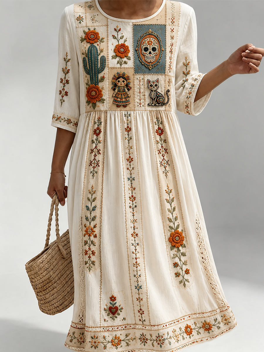 Women's Day Of The Dead Cotton Linen Dress